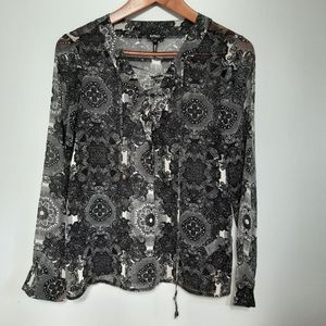 Buffalo David Bitton Black & White Chiffon Long Sleeve Top